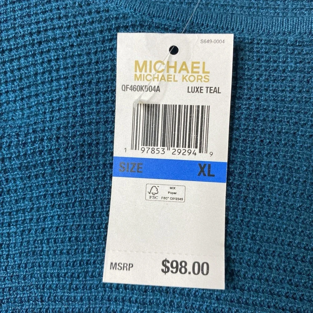 Michael Kors XL Luxe Teal Knit Tunic‎ Sweater Top Button Accents Dolman Sleeve